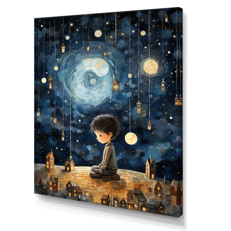 Childs Moonlight Nursery 4 - Art mural pour enfants, art sur toile, Toile tendue, H 32 po x l 24 po x P 1 po