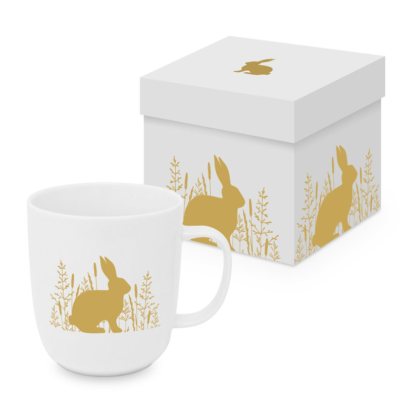 New Bone China Coffee Mug, White and gold