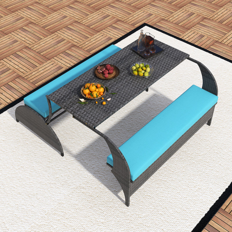 Outdoor Loveseat That Converts To Four Seats And A Table, Blue