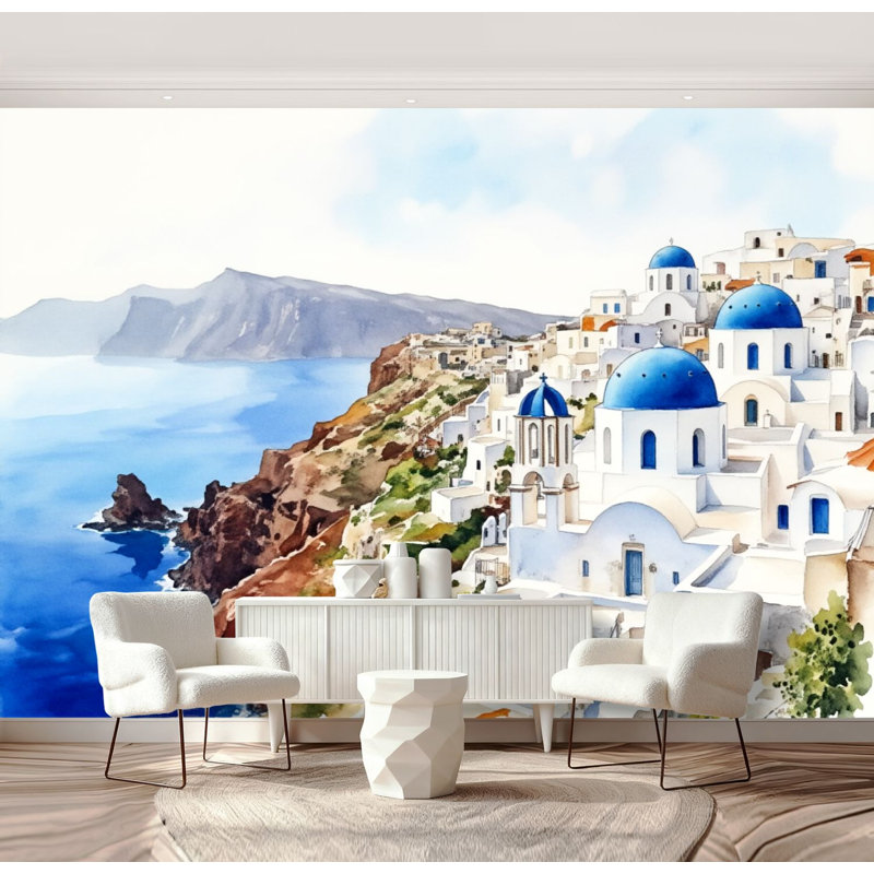 Papier peint adhésif auto-adhésif Santorini, L 96 po x l 69 po