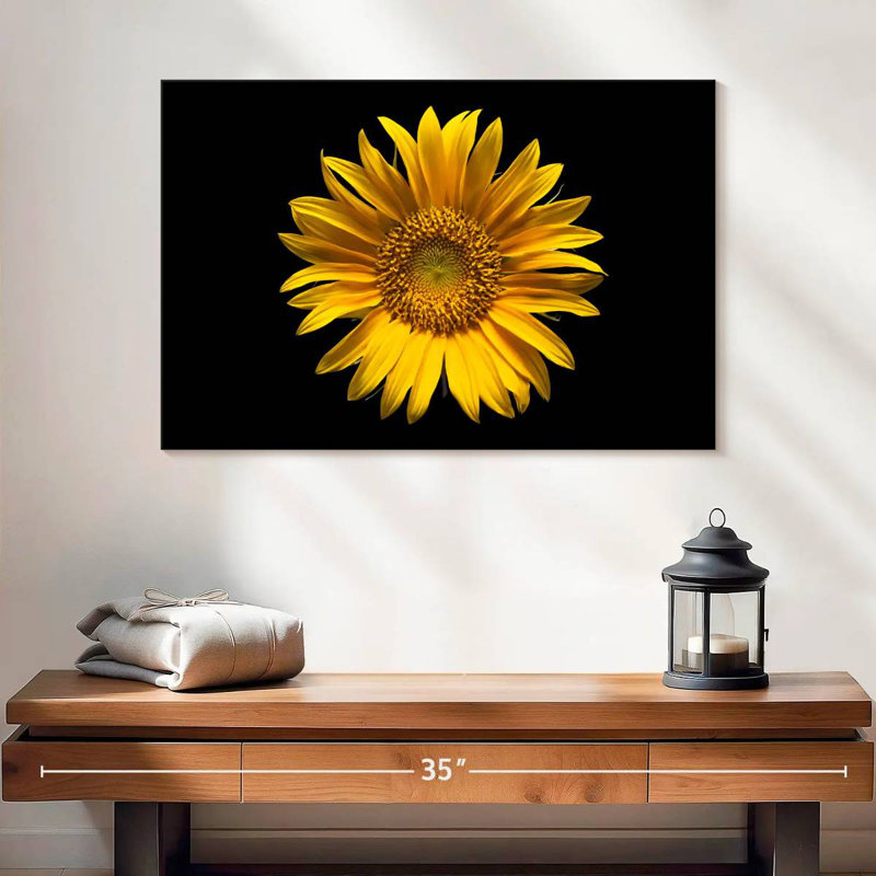 Harnek tournesol sur fond noir, H 24 po x l 36 po