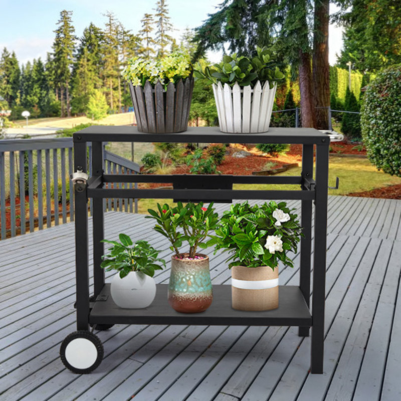 2-shelf Outdoor Grill Table With Wheels
