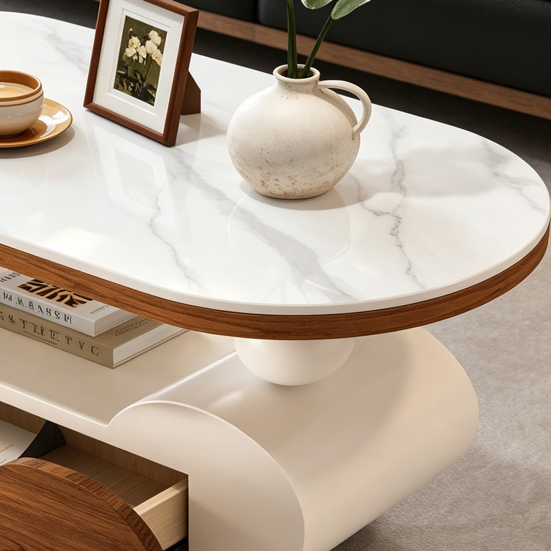 Table basse avec roulettes Modern, H 19,68 po x l 35,43 po x P 17,71 po, Gris clair / Crème