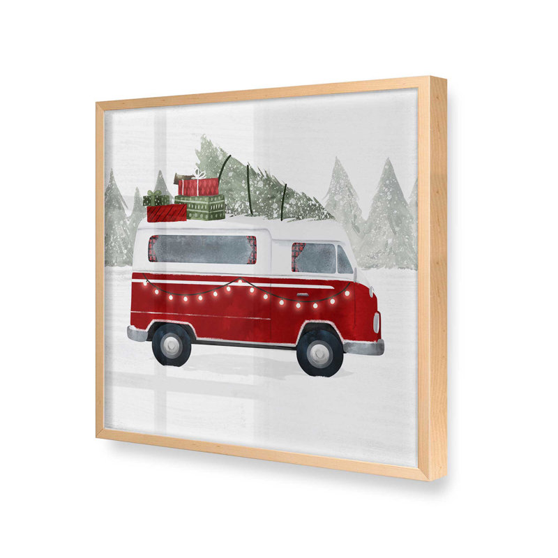 Impression de rouleau d'arbre de Noël rétro, Érable brut encadré, H 21,5 po x l 21,5 po x P 1,25 po
