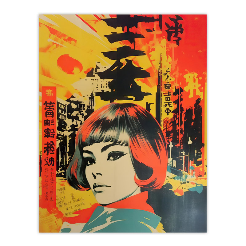 Wall Art Print Tokyo Abstract 1960's Collage Woman Portrait Vibrant Bold Bright Colourful Painting Poster