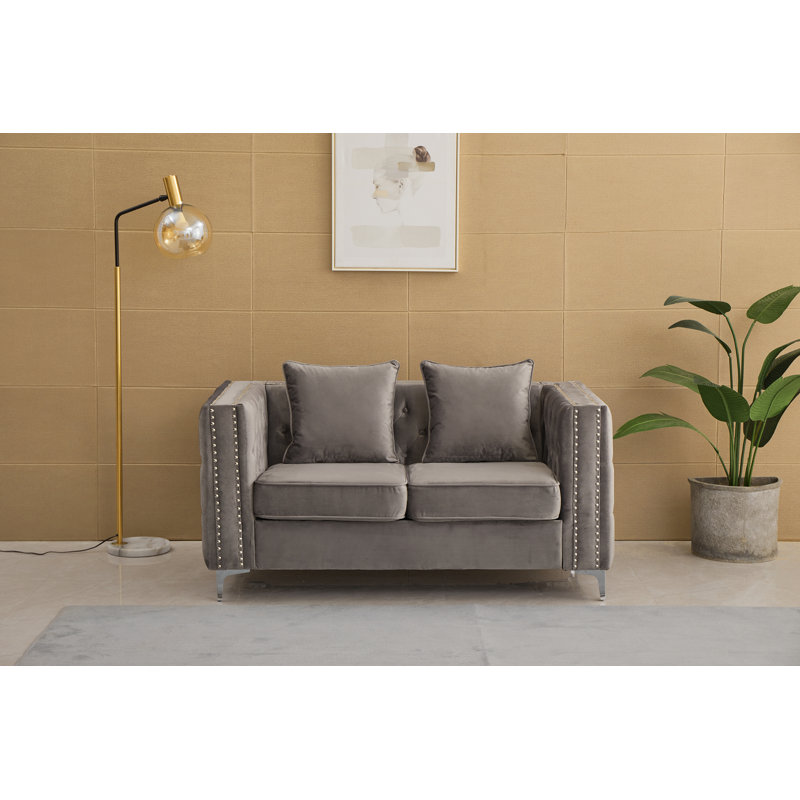 Habbe 61.8'' Velvet Loveseat, Gray Velvet