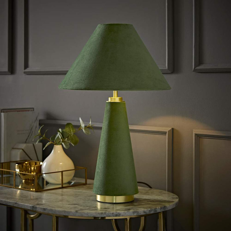 Tarran Green Velvet Conical Table Lamp