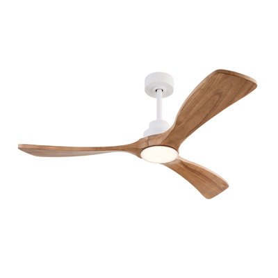 52" Indoor Ceiling Fan with Light – Solid Sycamore Wood Blades, Remote Control, 3CCT Dimmable LED, 6‑Speed Reversible Motor, Timer for Living Room, Bedroom & Patio