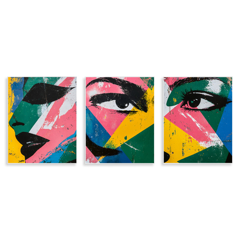 Visage et yeux, ensemble de 3 plaques murales fractales, design par Walker Noble