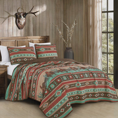 Ensemble de couvre-lit réversible brun 3 pièces Cowboy