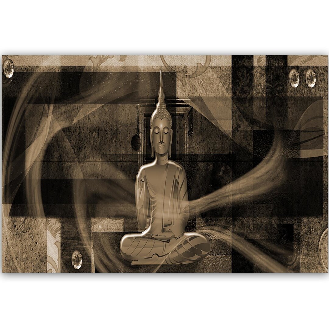 Leinwandbild Buddha mit geometrischem Hintergrund