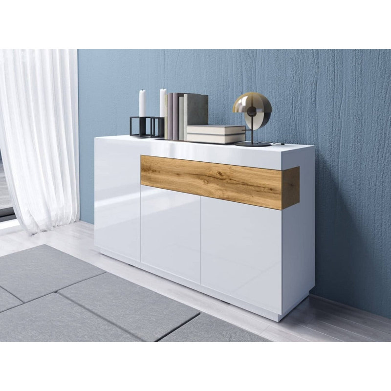 Byard Dining Hutch Welsh Dresser, White Gloss/Wotan