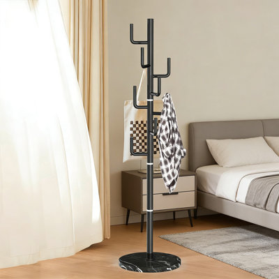 Modern Freestanding Coat Rack With Natural Marble Base And 8 Hooks, Heavy Duty Metal Coat Stand For Entryway, Office, Living Room, And Bedroom