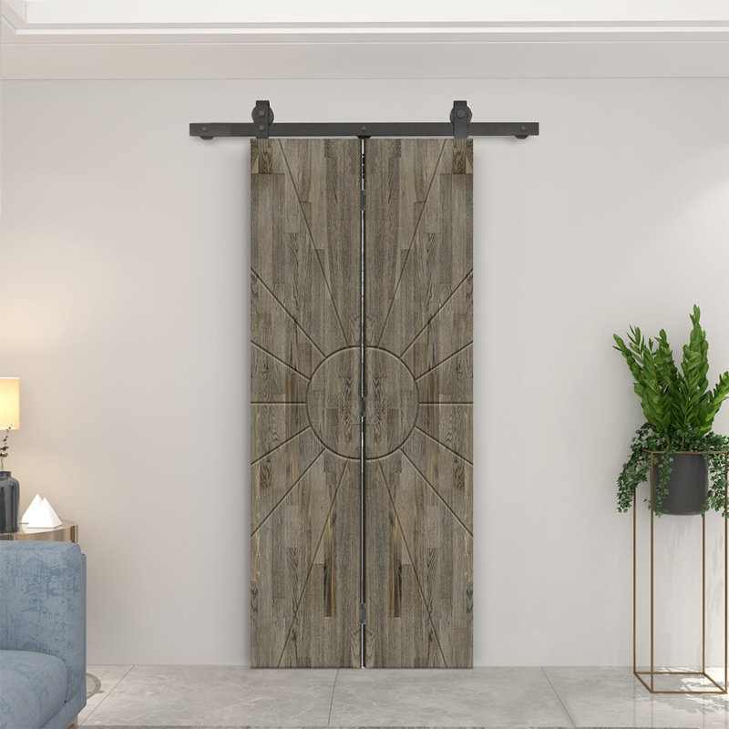 Porte de grange pliante en bois de pin avec quincaillerie coulissante, Gris météo, 20 po x 80 po