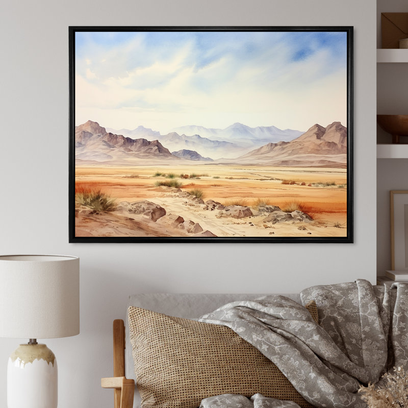 Ancien paysage désertique égyptien II - Égypte, art mural, Cadre flottant noir, H 24 po x l 32 po x P 1 po
