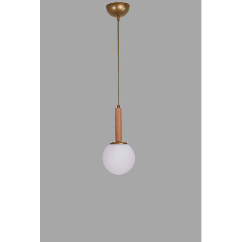 Lustre réglable élégant, blanc et chêne avec accents dorés, 15 po x 6 po | Corps en métal, capuchon en verre | Douille E27 de 40 W maximum (ampoule non incluse) | Éclairage élégant pour la salle à manger, le salon et le vestibule, indice de protection IP20