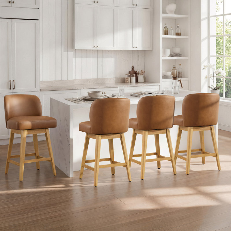 Swivel Counter Stool, Brown Faux Leather