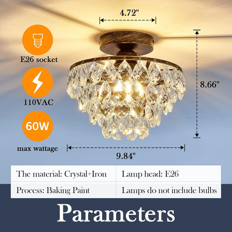 Black Semi Embedded Pendant Light Fixture, 8.66" H x 9.84" W x 9.84" D, Brown