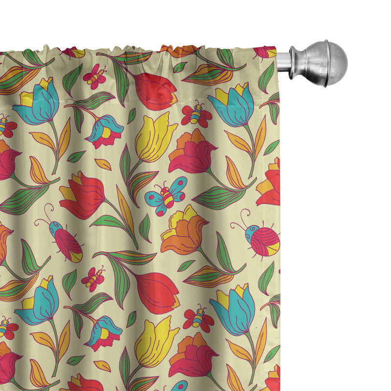 Colorful Floral Semi-Sheer Rod Pocket Sliding Panel, 28" x 84"