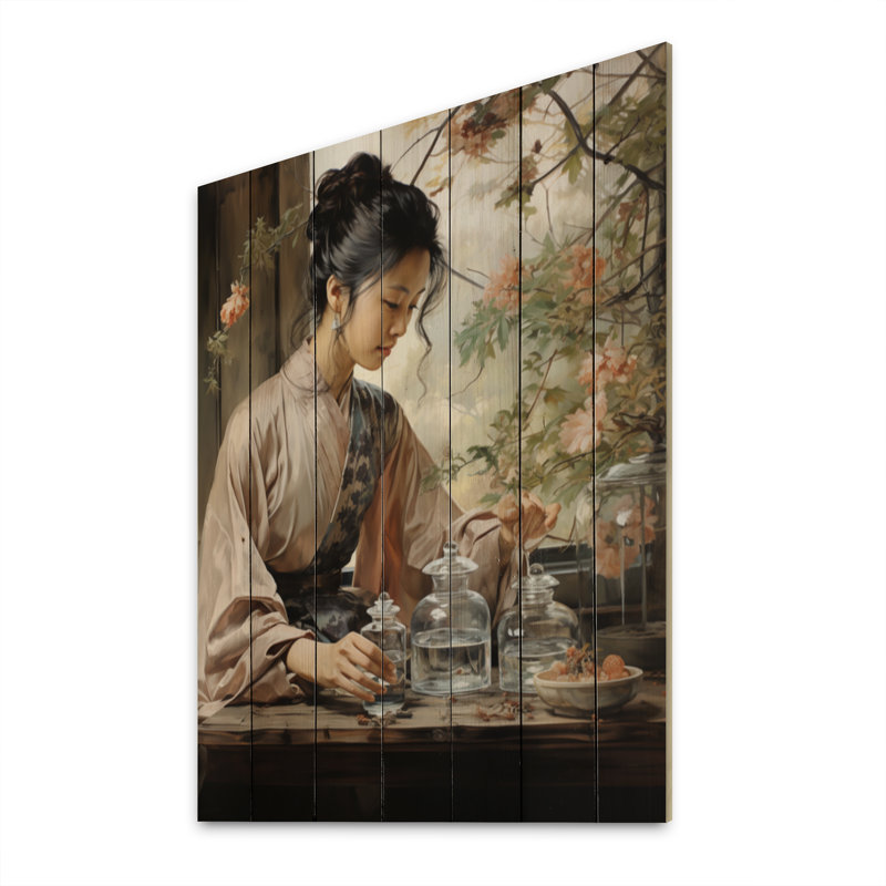 Asian Art Harmony In Tea V sur impression sur bois, H 32 po x l 24 po x P 0,78 po