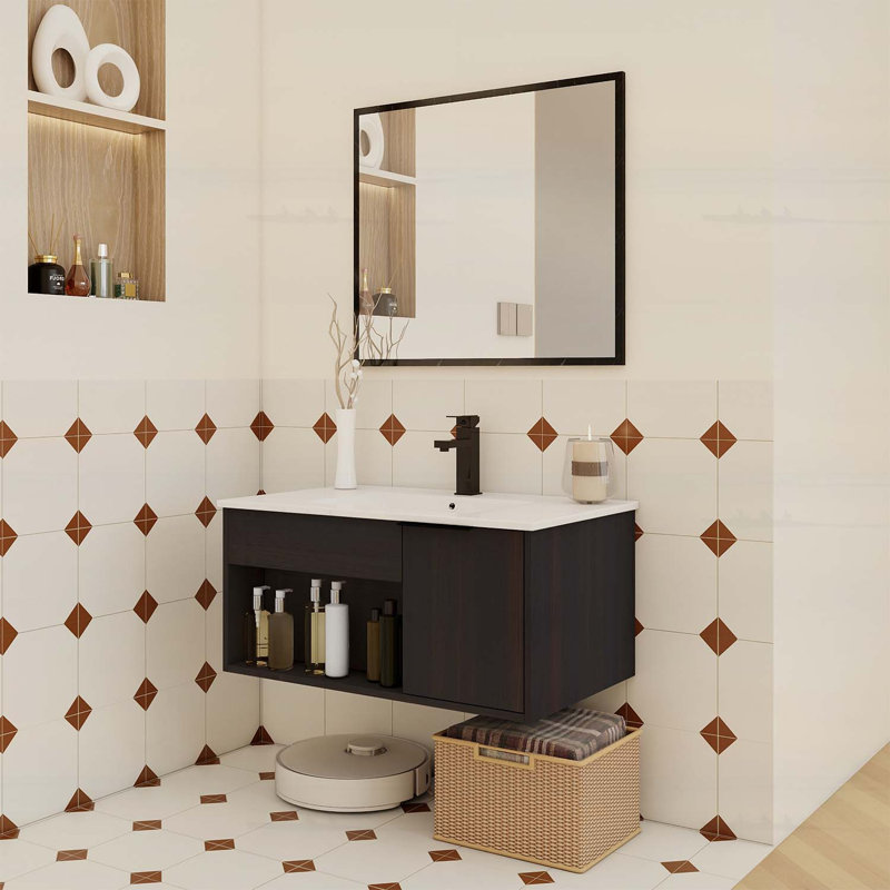 Wall-Mounted Bathroom Vanity with Ceramic Sink