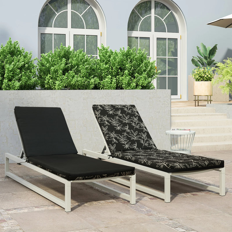 Outdoor Printed Lounger Cushion 22 x 73 in Black and White