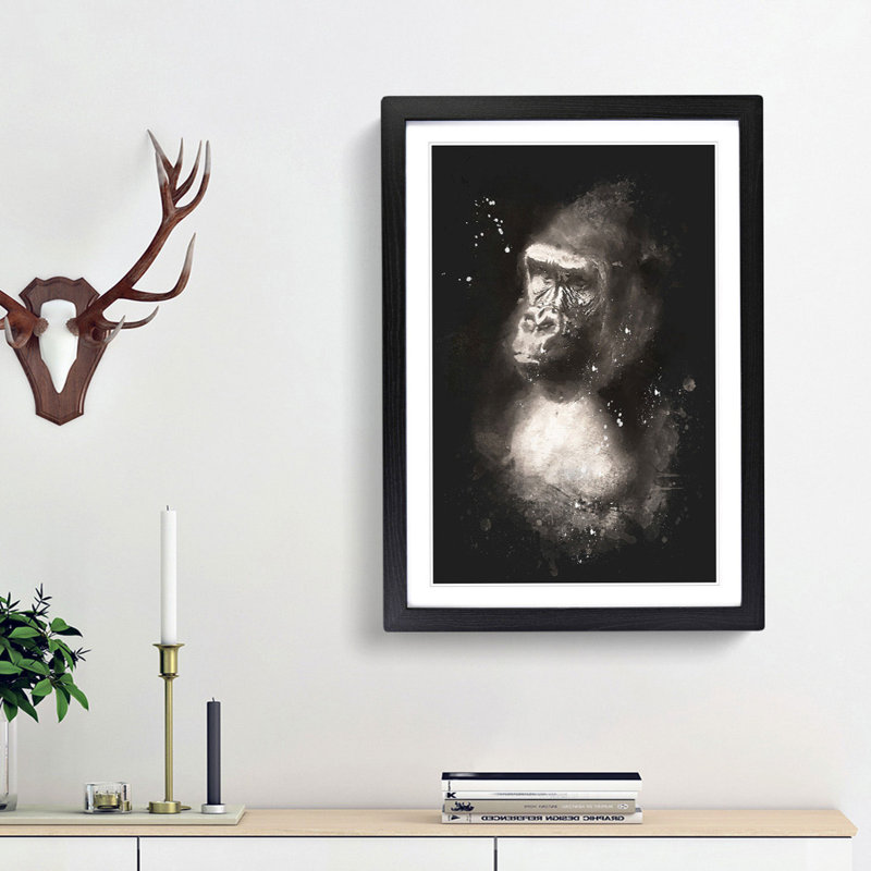 Mighty Silverback Gorilla Paint Splash - Picture Frame Graphic Art, Black Framed, 87cm H x 62cm W x 2cm D