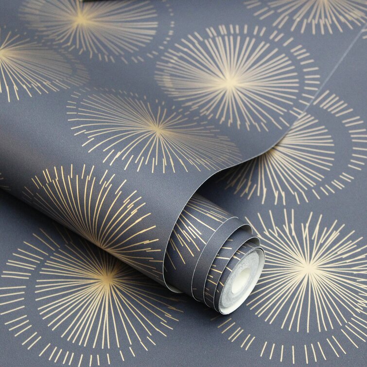 Irvin 33' L x 20.5 W Peel and Stick Wallpaper Roll AllModern Color: Blue/Gold