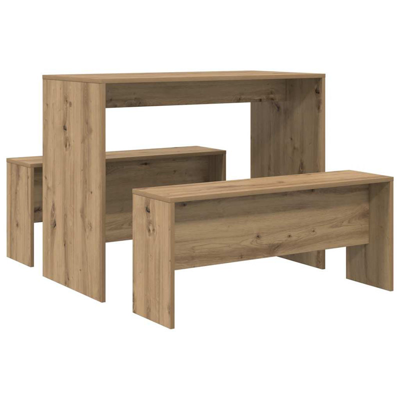 3 Piece Dining Table And Bench Set Engineered Wood, Atisian Oak