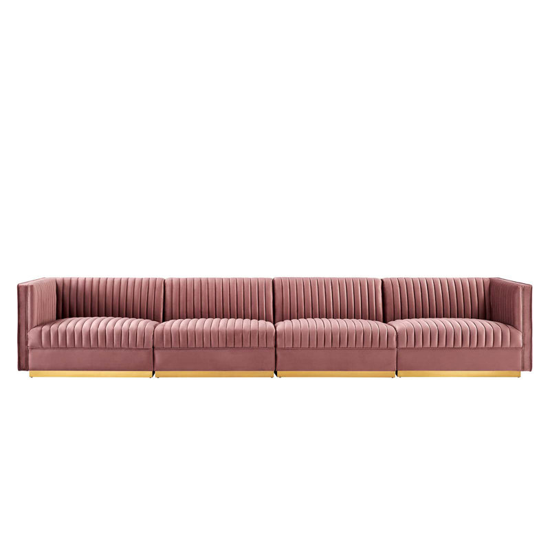 Canapé à accoudoirs carrés en lin 118 po, 100% lin Dusty Rose