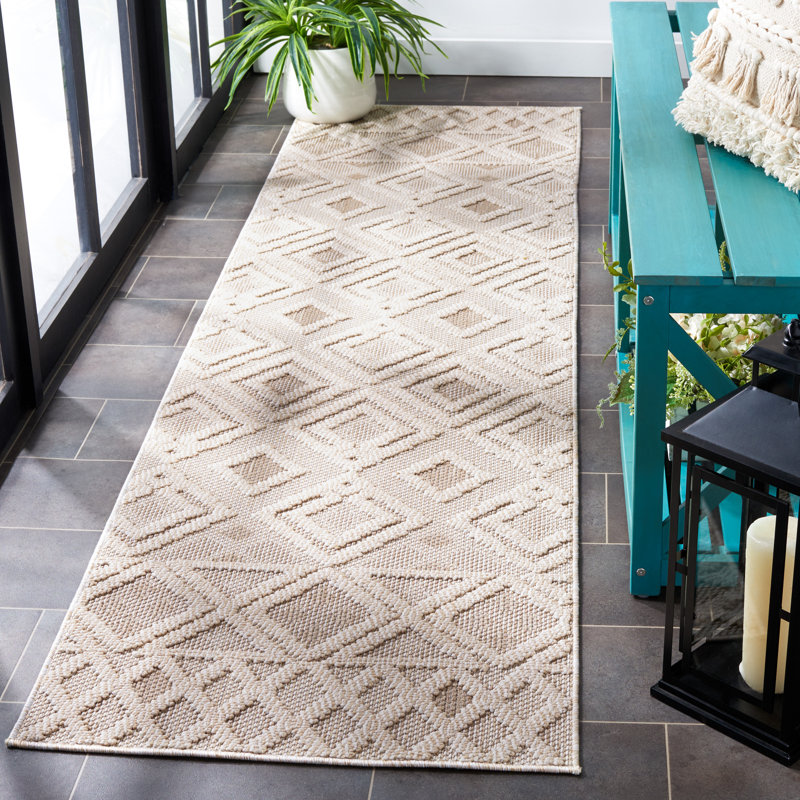 Tapis géométrique en polypropylène tissé à la machine Dennishia, Tapis de couloir 2 pi 2 po x 8 pi
