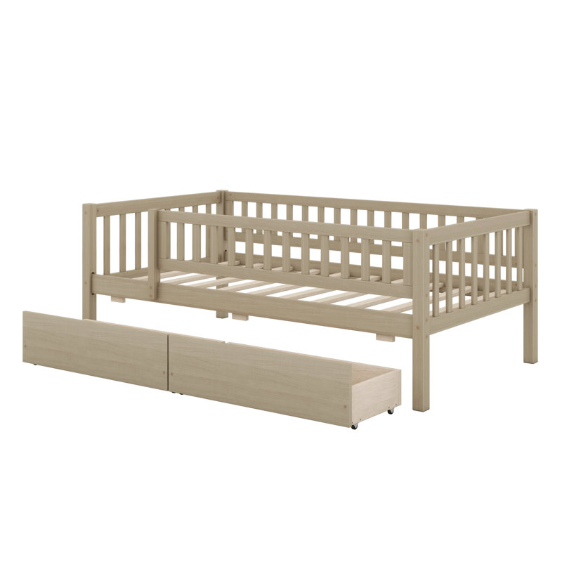 Daybed Wood Bed With Two Drawers, Natural, Twin