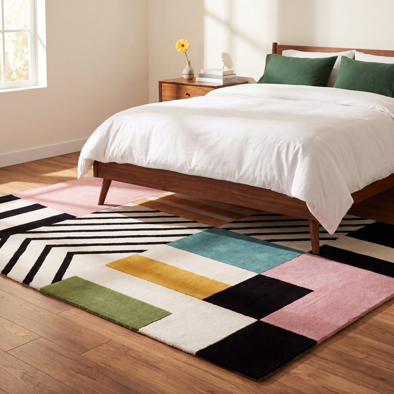 Tripoli Handmade Wool Ivory/Black/Pink Rug, Rectangle 8' x 10'