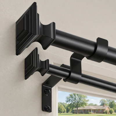 Black 36-122 Inch Square Double Curtain Rod, with Heavy-Duty Adjustable 1 Inch Dual Metal Rods, 48 lb Capacity, No Sagging and Easy Installation for Bedrooms