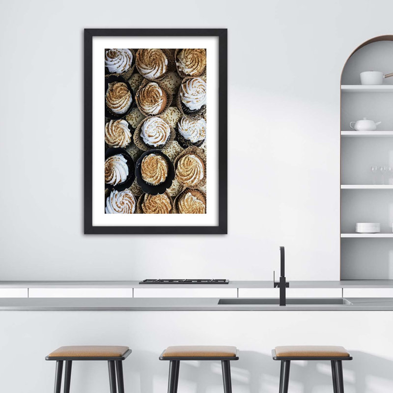 Candy Cakes In Beige - Single Picture Frame Print, 100cm H x 70cm W, Black