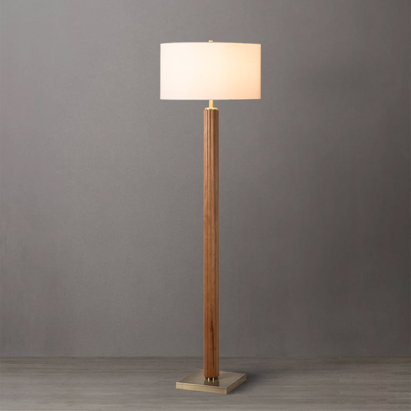 Tambo Floor Lamp -  Weathered Brass, White linen Shade, Dimmer, Natural Ash