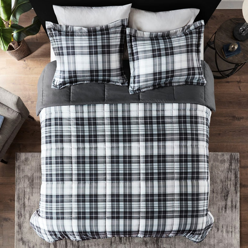 Twin/Twin Xl 3M Comforter - Soft Microfiber, Microbial, Down Alternative Mini Soft, All Season Warmth, ,, Black Plaid