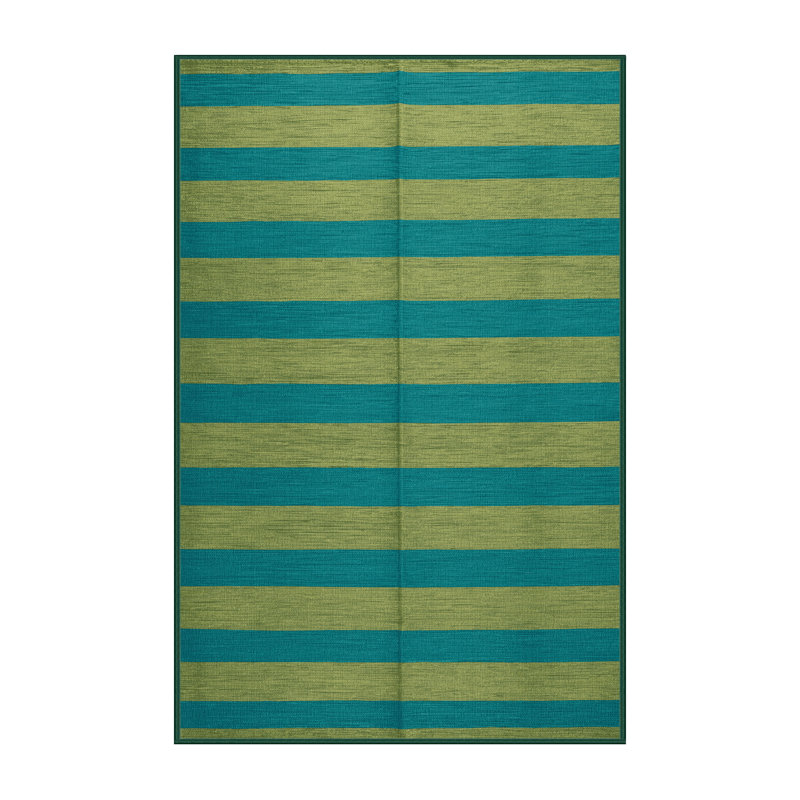 Tapis vert à rayures horizontales lavable à la machine, Rectangle 7 pi x 9 pi