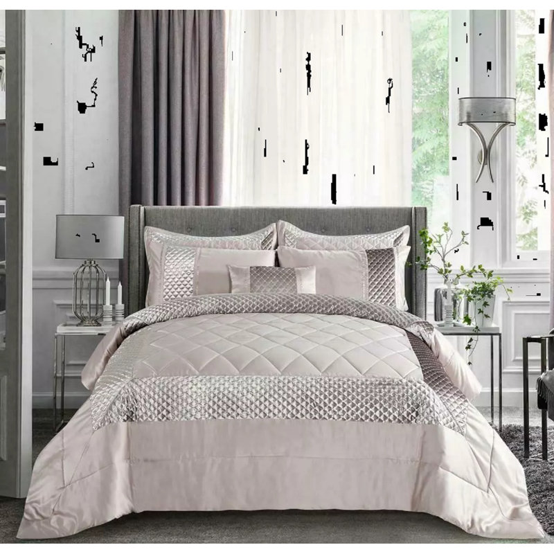 Polyester Geometric Shapes Bedspread with Pillow Shams, Atlanta Mink, Super King Bedspread + 2 Standard Shams