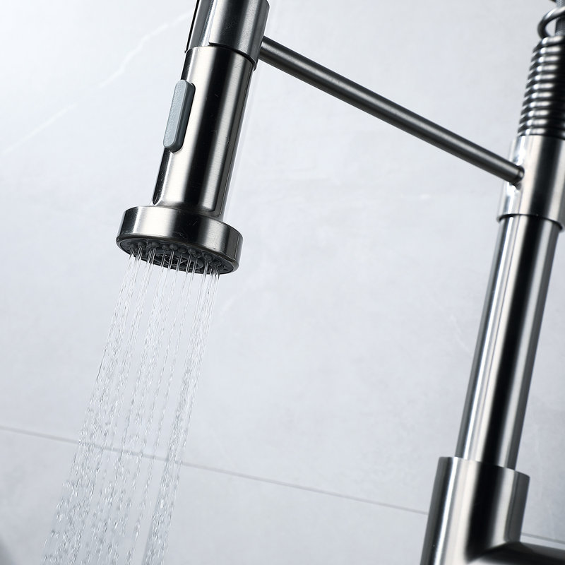 Robinet d'évier de cuisine à poignée simple - nickelage brossé, bec pivotant à 360 degrés, réglage réglable du débit d'eau pour une surface efficace, rotation, contrôle du volume de refoulement