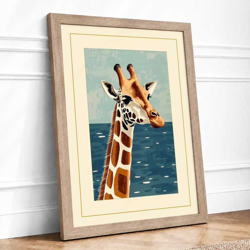 Giraffe Emerges Coastal - Framed Print, A3 - 42.0 x 29.7 cm, Oak