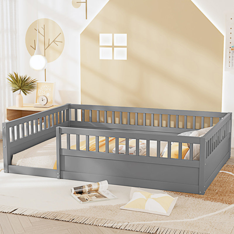 Structure de lit double avec clôture, base de lit pour enfants