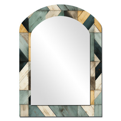 Planche cubique jaune et bleue rustique - décor de miroir mural arche jaune