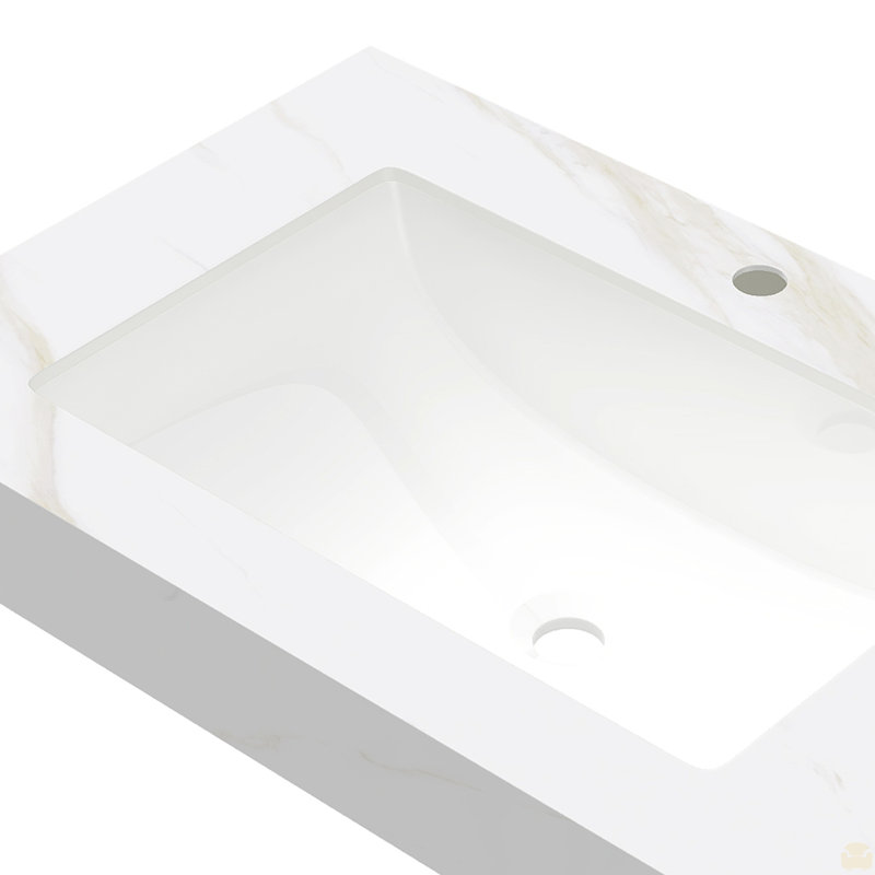 Comptoir en pierre frittée de 30 po et lavabo encastré en céramique, sans armoire, sans robinet ni drain, 30", Blanc