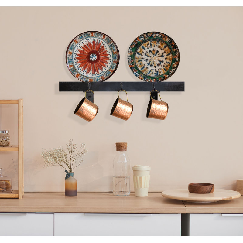 Rayne Plate Display Shelves With Hooks, Black, 24/3/2