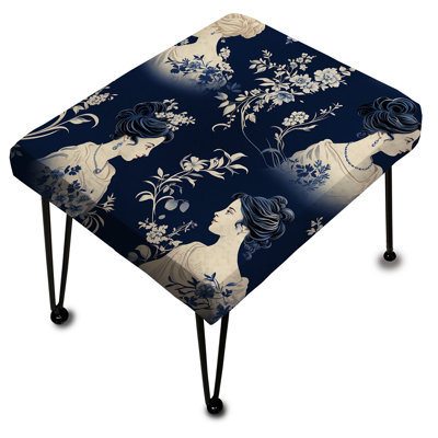 Cobalt Blue Cameo Silhouettes Victorian Pattern - Floral Rectangle Ottoman