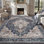 Tapis lavable doux antidérapant à motif floral rétro pour le salon, la chambre à coucher bleu marine