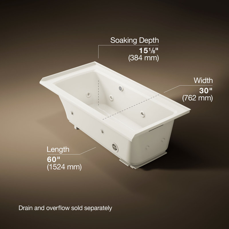 Archer Alcove Whirlpool with Bask Heated Surface, Tile Flange and Left-Hand Drain, Biscuit, Right