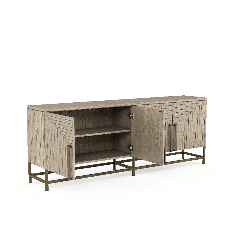 Gray Shale Poplar and Metal Entertainment Console with Cabinet