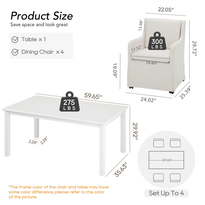 Solid Wood Dining Set, White